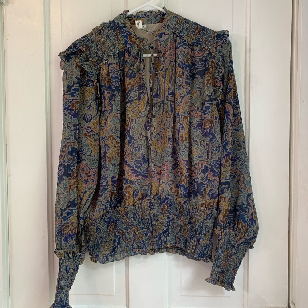 Elan Blue and Brown Paisley Blouse